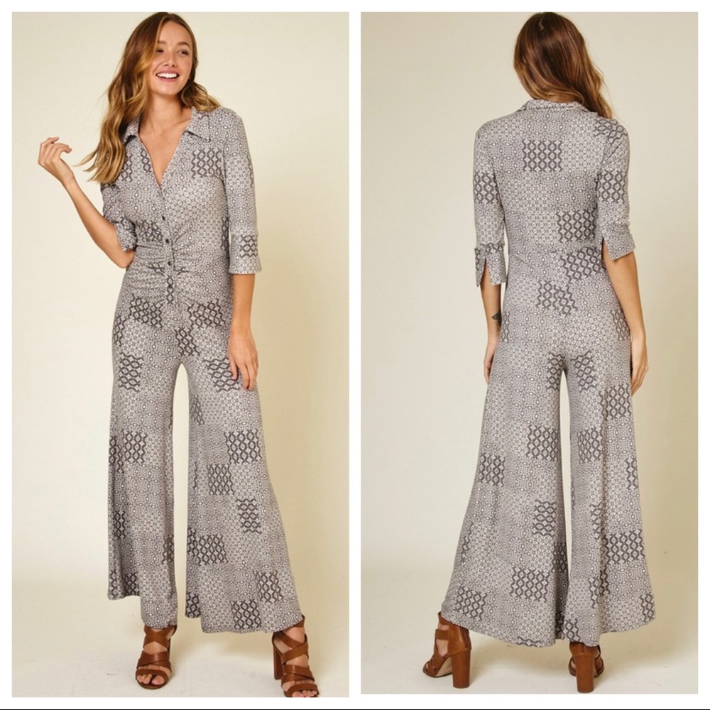 #31 Chic Wide Leg 3/4 Sleeves Printed Romper